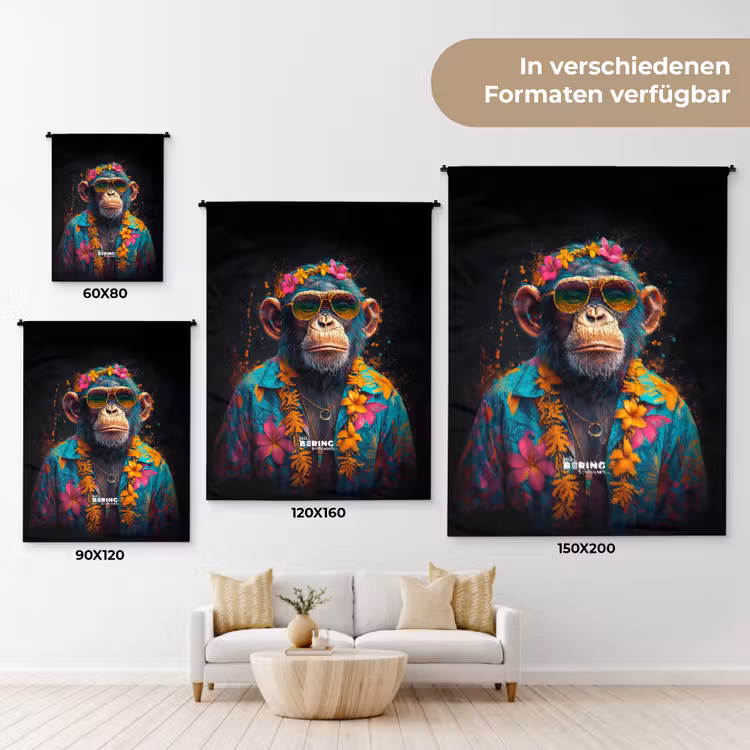 Chimpansee met Hawaii blouse Wandkleed katoen klein -tsfeer8_DE