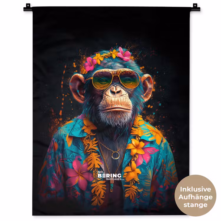 Chimpansee met Hawaii blouse Wandkleed katoen klein -t3d_DE