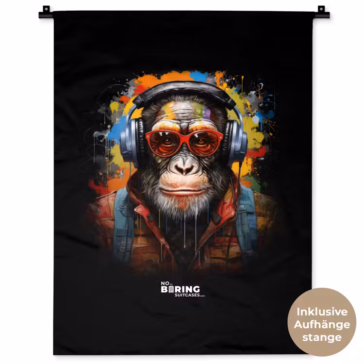 Chimpansee met koptelefoon en graffiti-spray Wandkleed katoen klein -t3d_DE