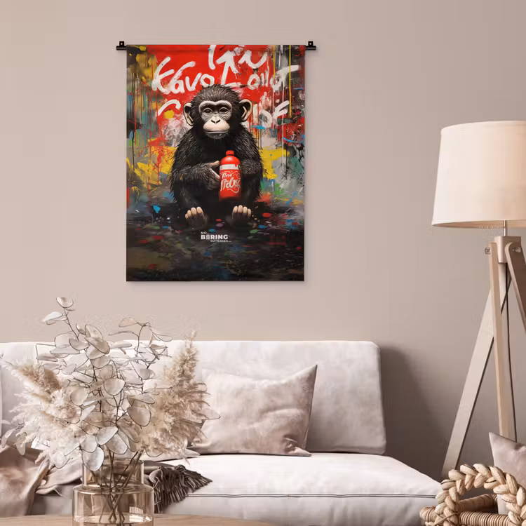 Chimpansee voor graffiti muur Wandkleed katoen klein -sfeer4