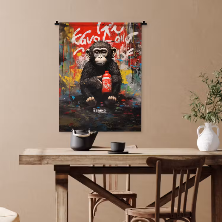 Chimpansee voor graffiti muur Wandkleed katoen klein -sfeer6