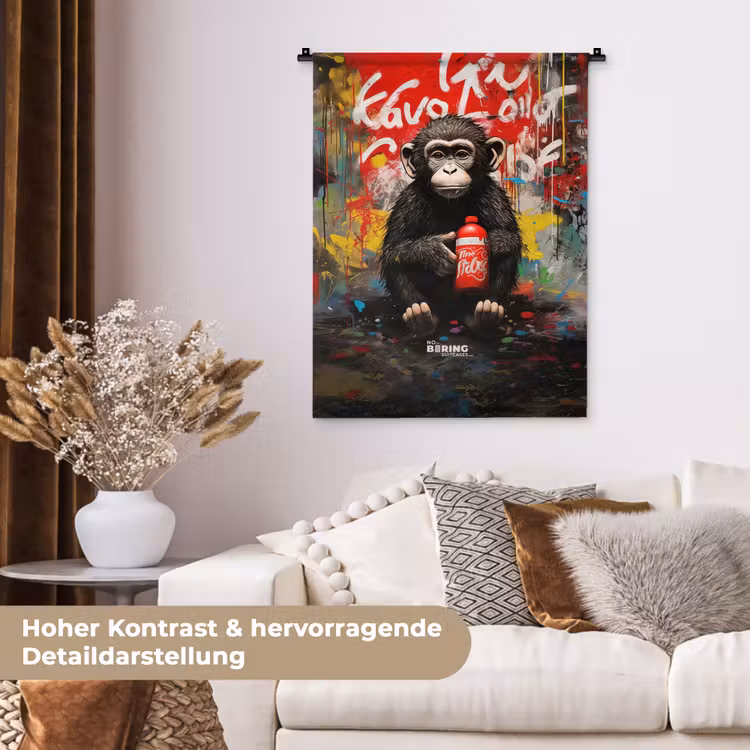 Chimpansee voor graffiti muur Wandkleed katoen klein -tsfeer1_DE