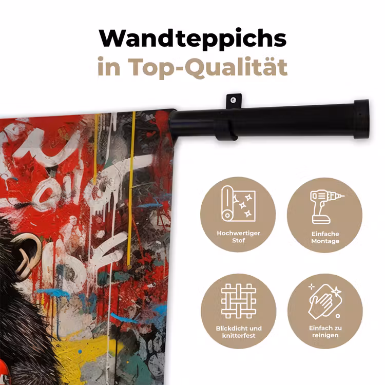 Chimpansee voor graffiti muur Wandkleed katoen klein -tsfeer2_DE