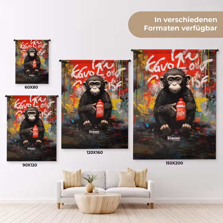 Chimpansee voor graffiti muur Wandkleed katoen klein -tsfeer8_DE