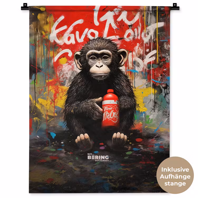 Chimpansee voor graffiti muur Wandkleed katoen klein -t3d_DE