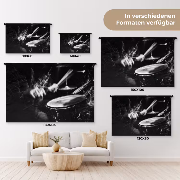 Drummer - Zwart - Drumstel Wandkleed katoen klein -tsfeer8_DE