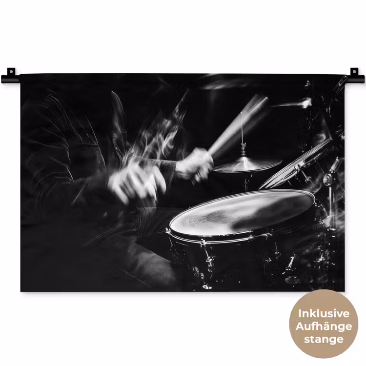 Drummer - Zwart - Drumstel Wandkleed katoen klein -t3d_DE