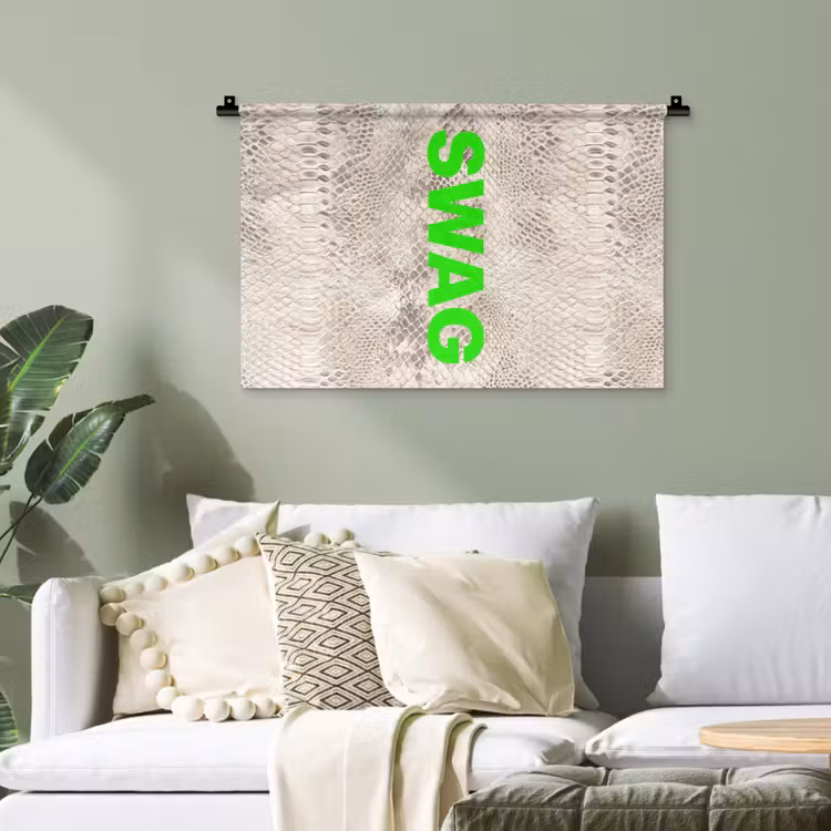 Slangenprint - SWAG - Neon - Groen Wandkleed katoen klein -sfeer7