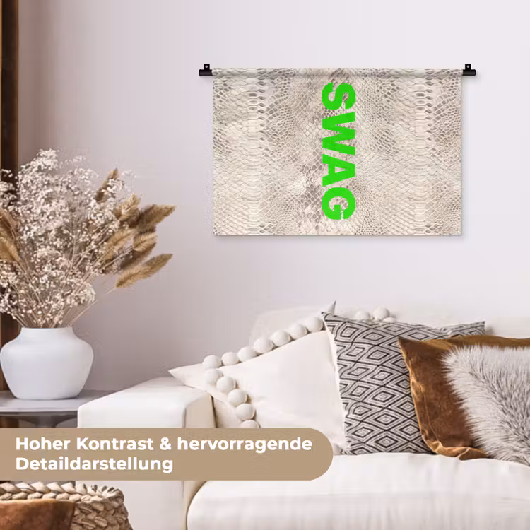 Slangenprint - SWAG - Neon - Groen Wandkleed katoen klein -tsfeer1_DE