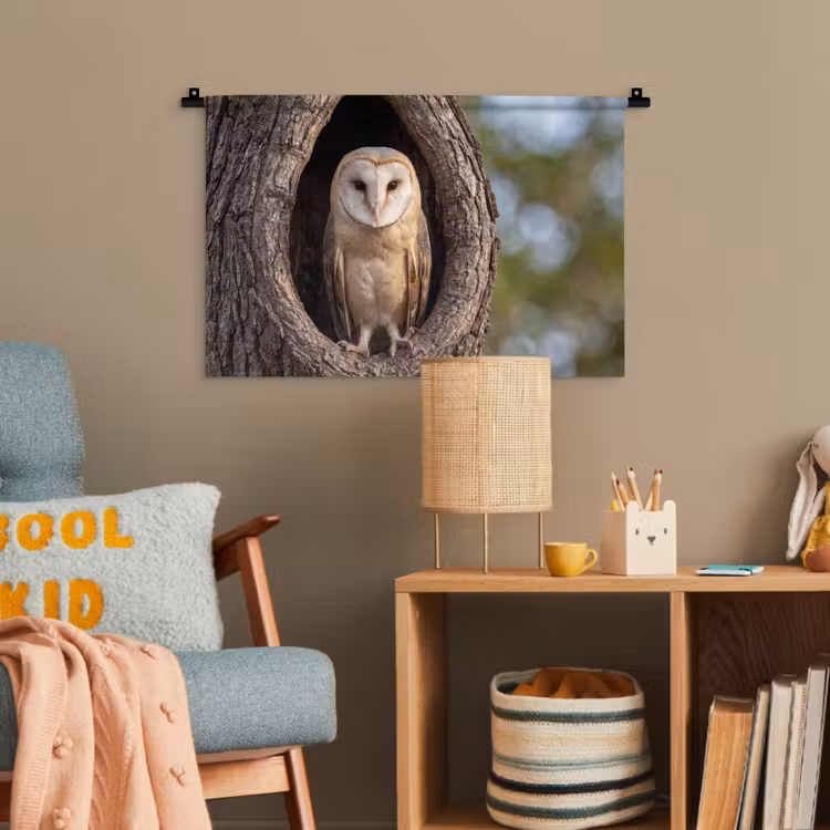 Kerkuil - Boom - Natuur - Bruin Wandkleed katoen klein -wsfeer4_kind