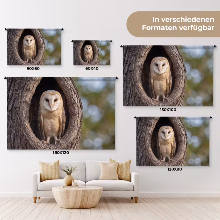 Kerkuil - Boom - Natuur - Bruin Wandkleed katoen klein -tsfeer8_DE