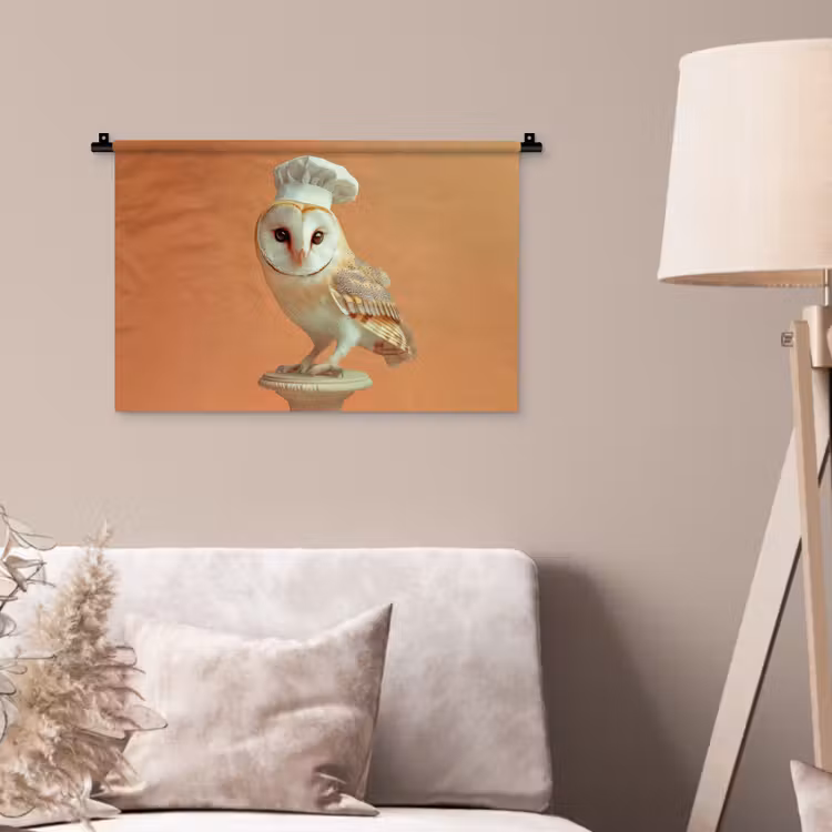 Kerkuil - Koksmuts - Oranje - Vogel Wandkleed katoen klein -sfeer4