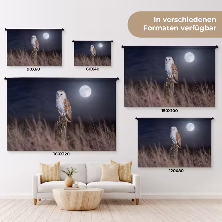 Kerkuil - Maan - Nacht Wandkleed katoen klein -tsfeer8_DE