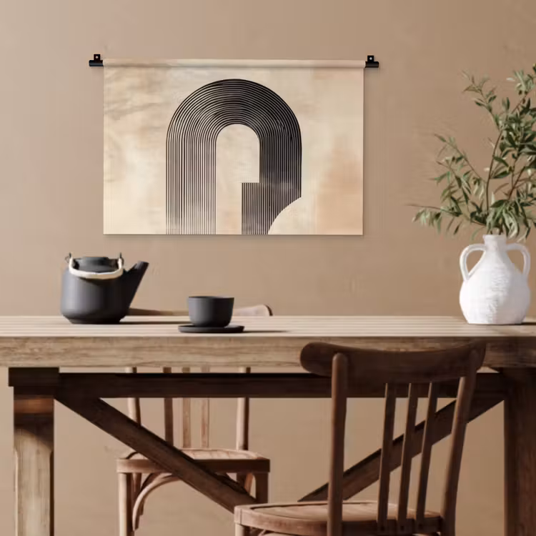 Boog - Strepen - Minimalistisch - Zwart Wandkleed katoen klein -sfeer6