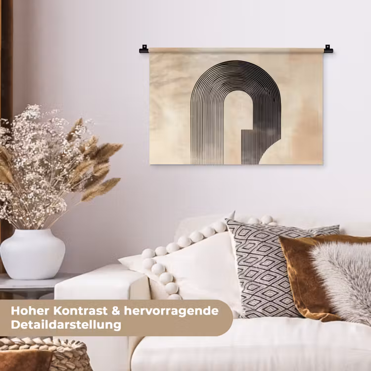Boog - Strepen - Minimalistisch - Zwart Wandkleed katoen klein -tsfeer1_DE