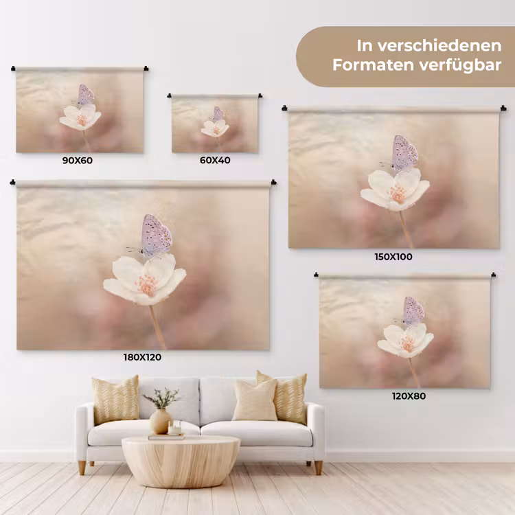 Vlinder - Bloem - Blauw Wandkleed katoen klein -tsfeer8_DE