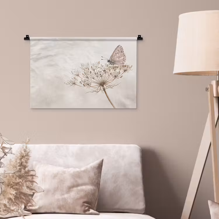 Vlinder - Bloem -Natuur - Beige Wandkleed katoen klein -sfeer4