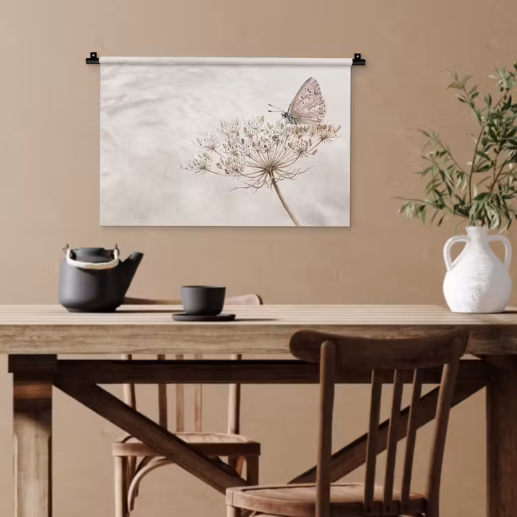 Vlinder - Bloem -Natuur - Beige Wandkleed katoen klein -sfeer6