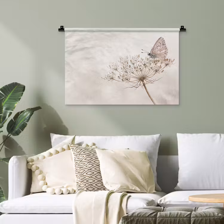 Vlinder - Bloem -Natuur - Beige Wandkleed katoen klein -sfeer7