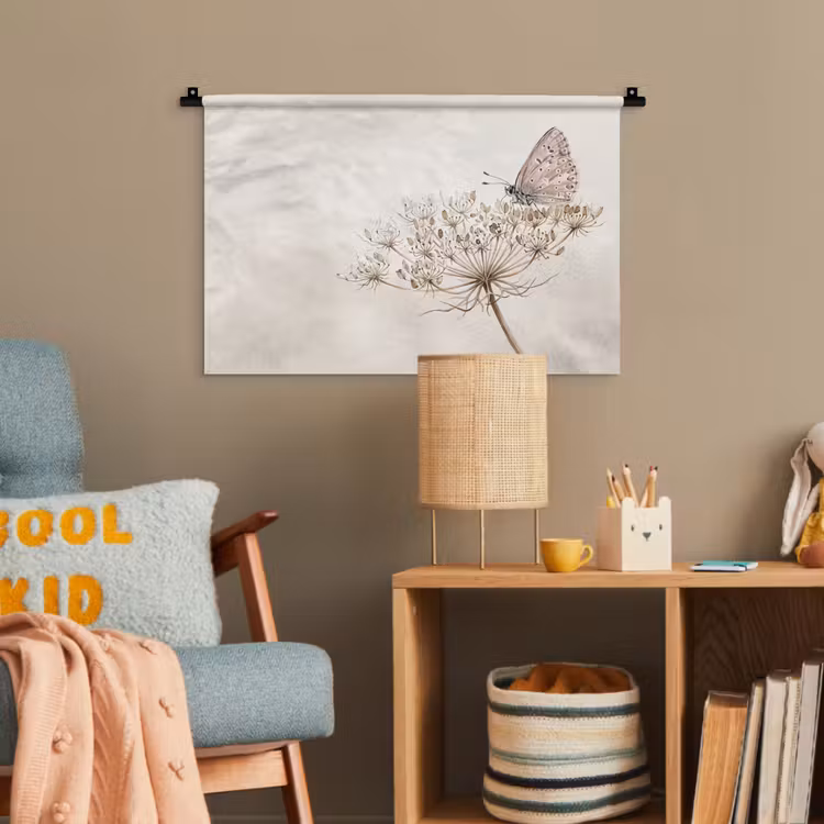 Vlinder - Bloem -Natuur - Beige Wandkleed katoen klein -wsfeer4_kind