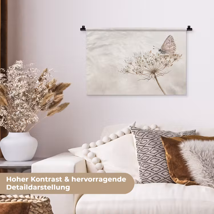 Vlinder - Bloem -Natuur - Beige Wandkleed katoen klein -tsfeer1_DE