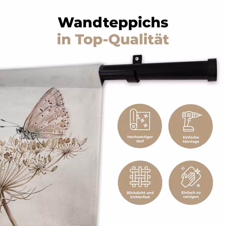 Vlinder - Bloem -Natuur - Beige Wandkleed katoen klein -tsfeer2_DE