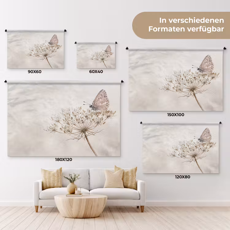 Vlinder - Bloem -Natuur - Beige Wandkleed katoen klein -tsfeer8_DE