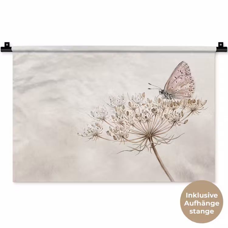Vlinder - Bloem -Natuur - Beige Wandkleed katoen klein -t3d_DE