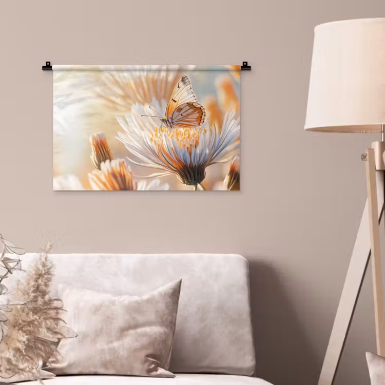 Vlinder - Bloem - Oranje Wandkleed katoen klein -sfeer4