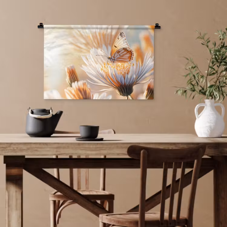 Vlinder - Bloem - Oranje Wandkleed katoen klein -sfeer6