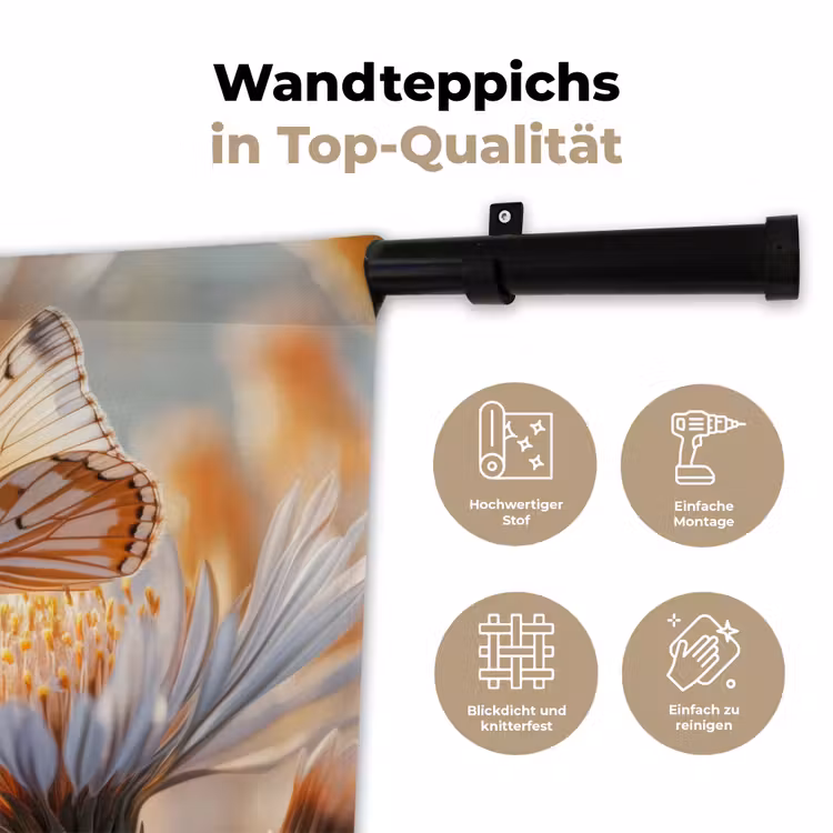 Vlinder - Bloem - Oranje Wandkleed katoen klein -tsfeer2_DE