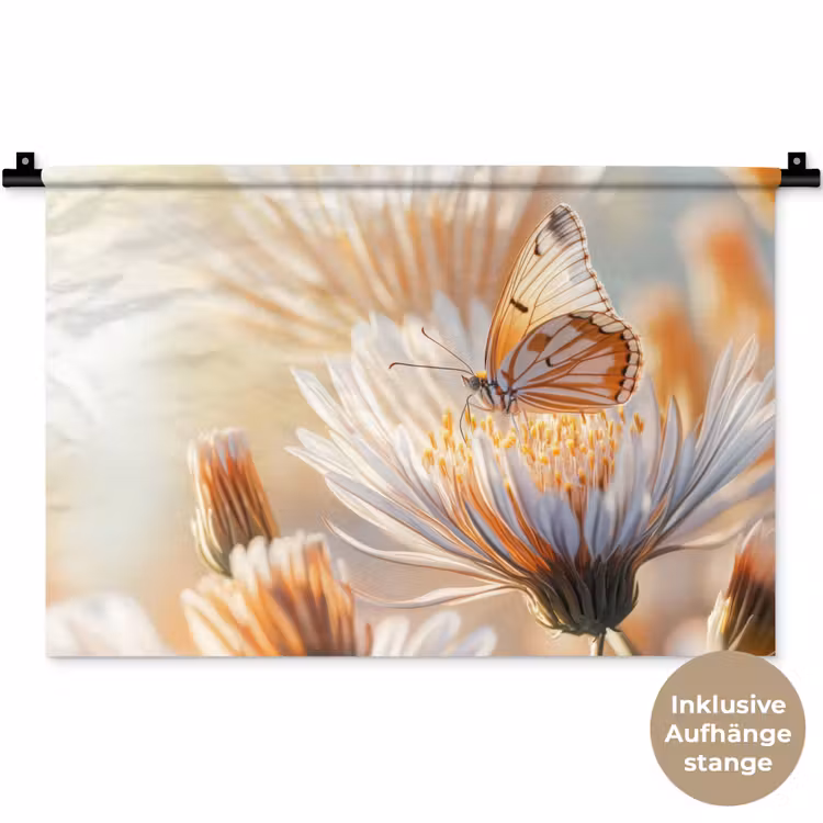 Vlinder - Bloem - Oranje Wandkleed katoen klein -t3d_DE