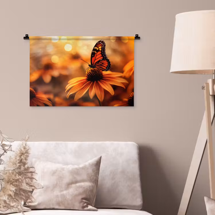 Vlinder - Bloemen - Oranje Wandkleed katoen klein -sfeer4