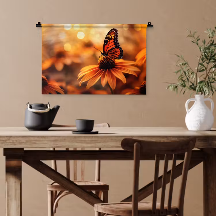 Vlinder - Bloemen - Oranje Wandkleed katoen klein -sfeer6