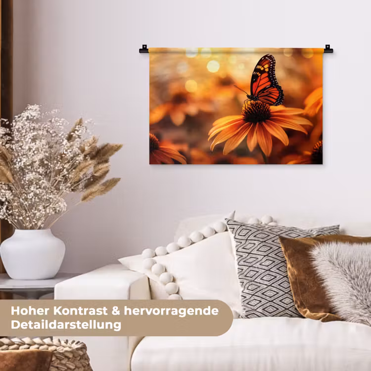 Vlinder - Bloemen - Oranje Wandkleed katoen klein -tsfeer1_DE