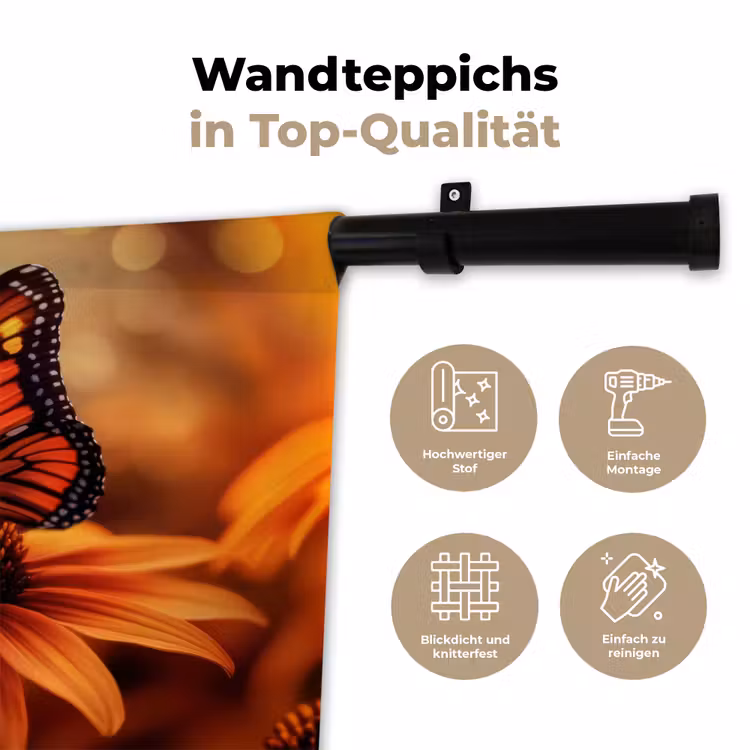 Vlinder - Bloemen - Oranje Wandkleed katoen klein -tsfeer2_DE