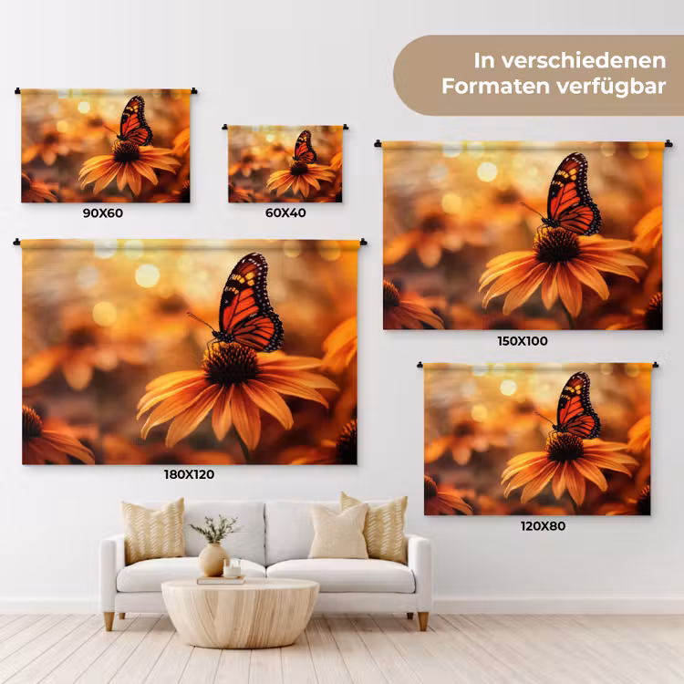 Vlinder - Bloemen - Oranje Wandkleed katoen klein -tsfeer8_DE