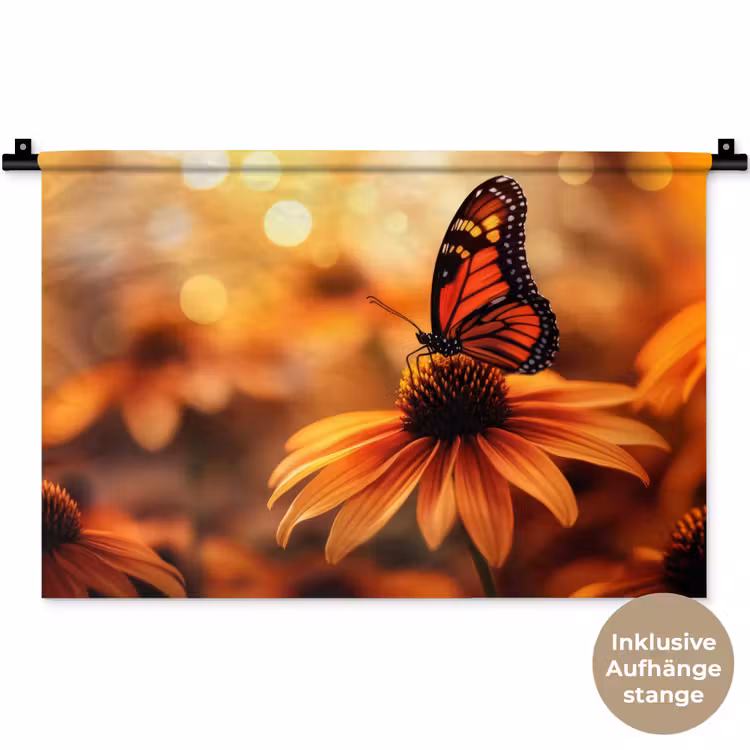 Vlinder - Bloemen - Oranje Wandkleed katoen klein -t3d_DE