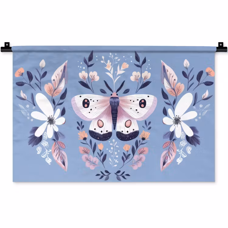 Vlinder - Vleugels - Stippen - Bloemen Wandkleed katoen klein -zz3d