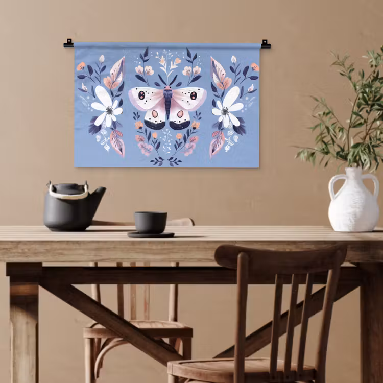 Vlinder - Vleugels - Stippen - Bloemen Wandkleed katoen klein -sfeer6