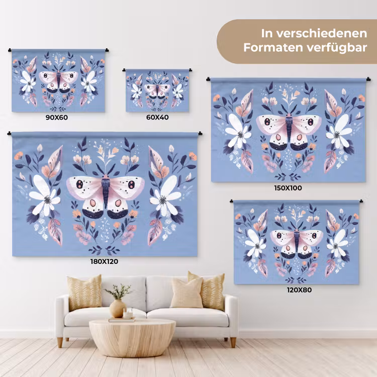 Vlinder - Vleugels - Stippen - Bloemen Wandkleed katoen klein -tsfeer8_DE