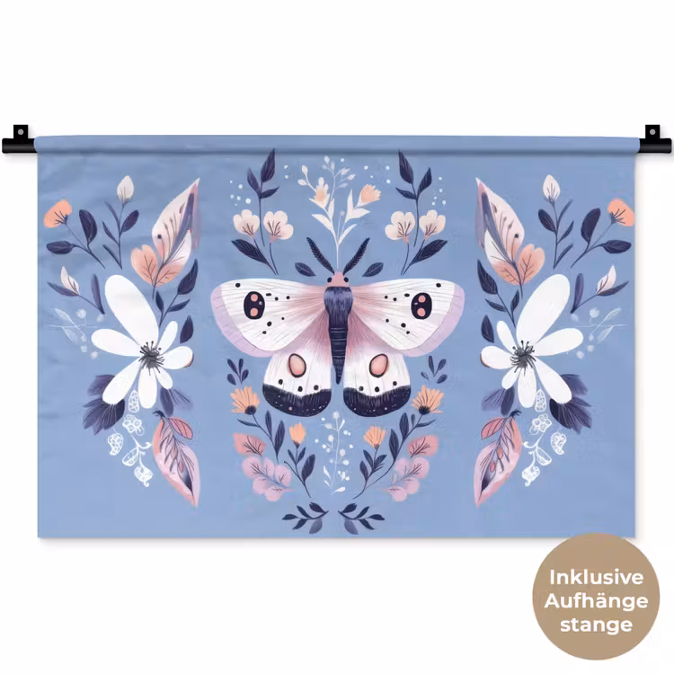 Vlinder - Vleugels - Stippen - Bloemen Wandkleed katoen klein -t3d_DE