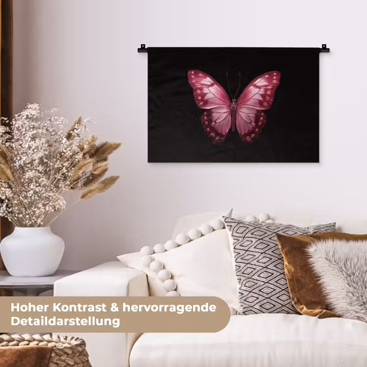 Vlinder - Fuchsia - Grafisch Wandkleed katoen klein -tsfeer1_DE
