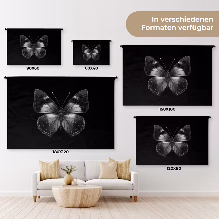 Vlinder - Grijs - Mysterieus Wandkleed katoen klein -tsfeer8_DE