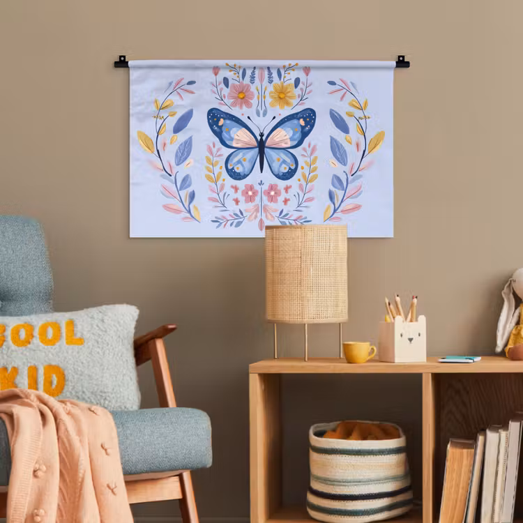 Vlinder - Lichtblauw - Sierlijk - Bloemen Wandkleed katoen klein -wsfeer4_kind