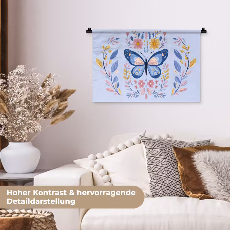 Vlinder - Lichtblauw - Sierlijk - Bloemen Wandkleed katoen klein -tsfeer1_DE