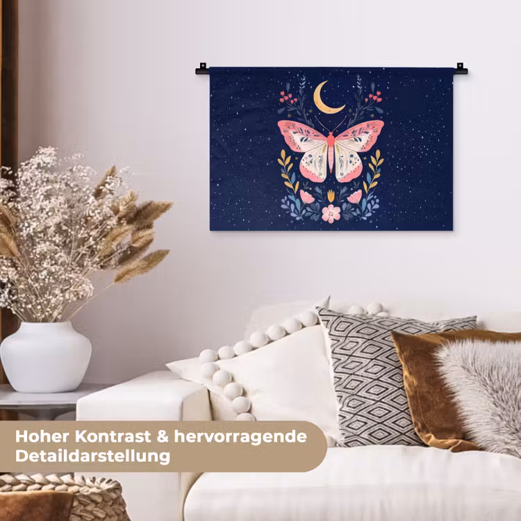 Vlinder - Maan - Bloemen - Sterrenhemel Wandkleed katoen klein -tsfeer1_DE