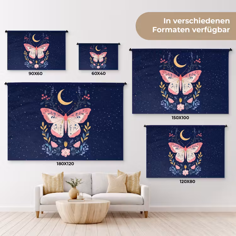 Vlinder - Maan - Bloemen - Sterrenhemel Wandkleed katoen klein -tsfeer8_DE