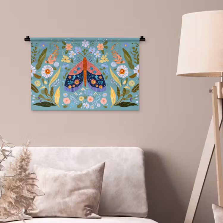 Vlinder - Sierlijk - Bloemen - Bladeren Wandkleed katoen klein -sfeer4