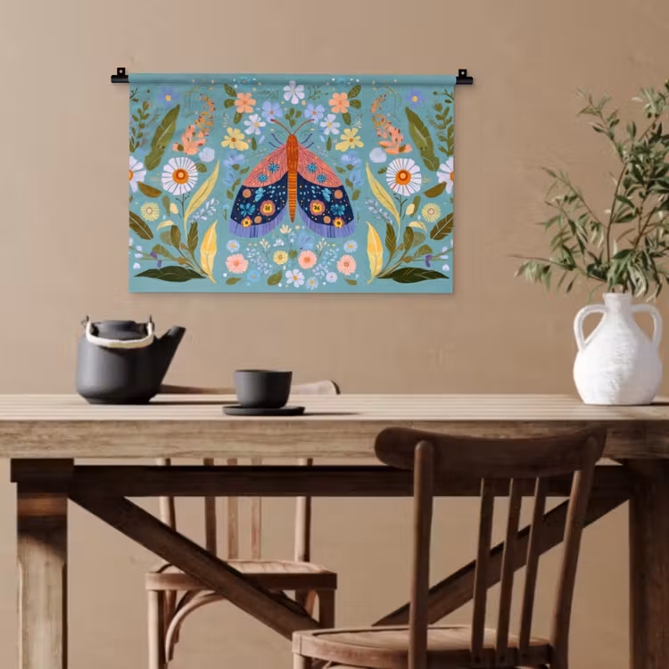Vlinder - Sierlijk - Bloemen - Bladeren Wandkleed katoen klein -sfeer6